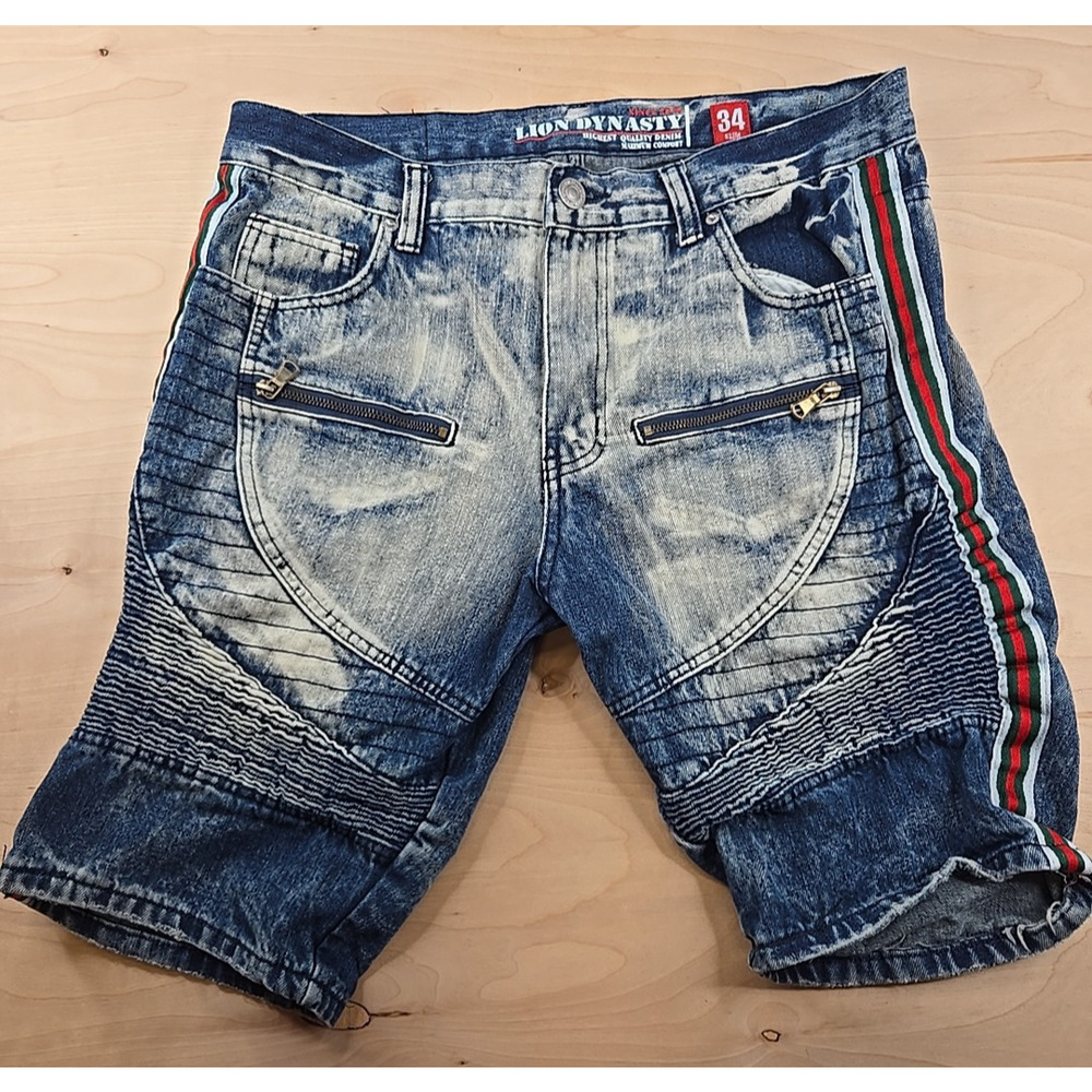 Lion Dynasty Shorts Men’s Sz 34 Distressed Cotton Blend Faded Denim Blue